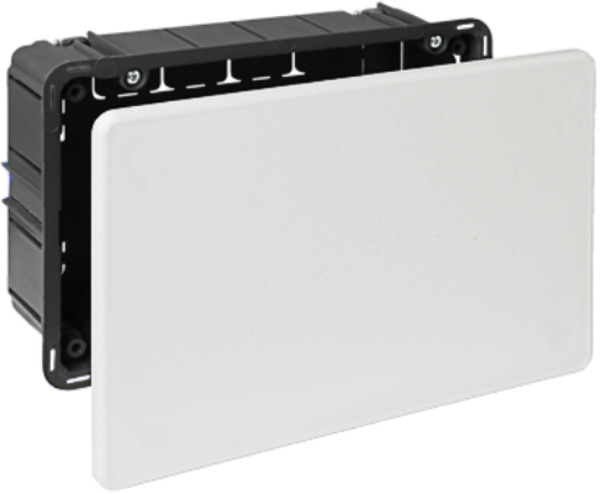 Flush connection box in hollow partition. 170 x 112 mm. Cover with metal claw.