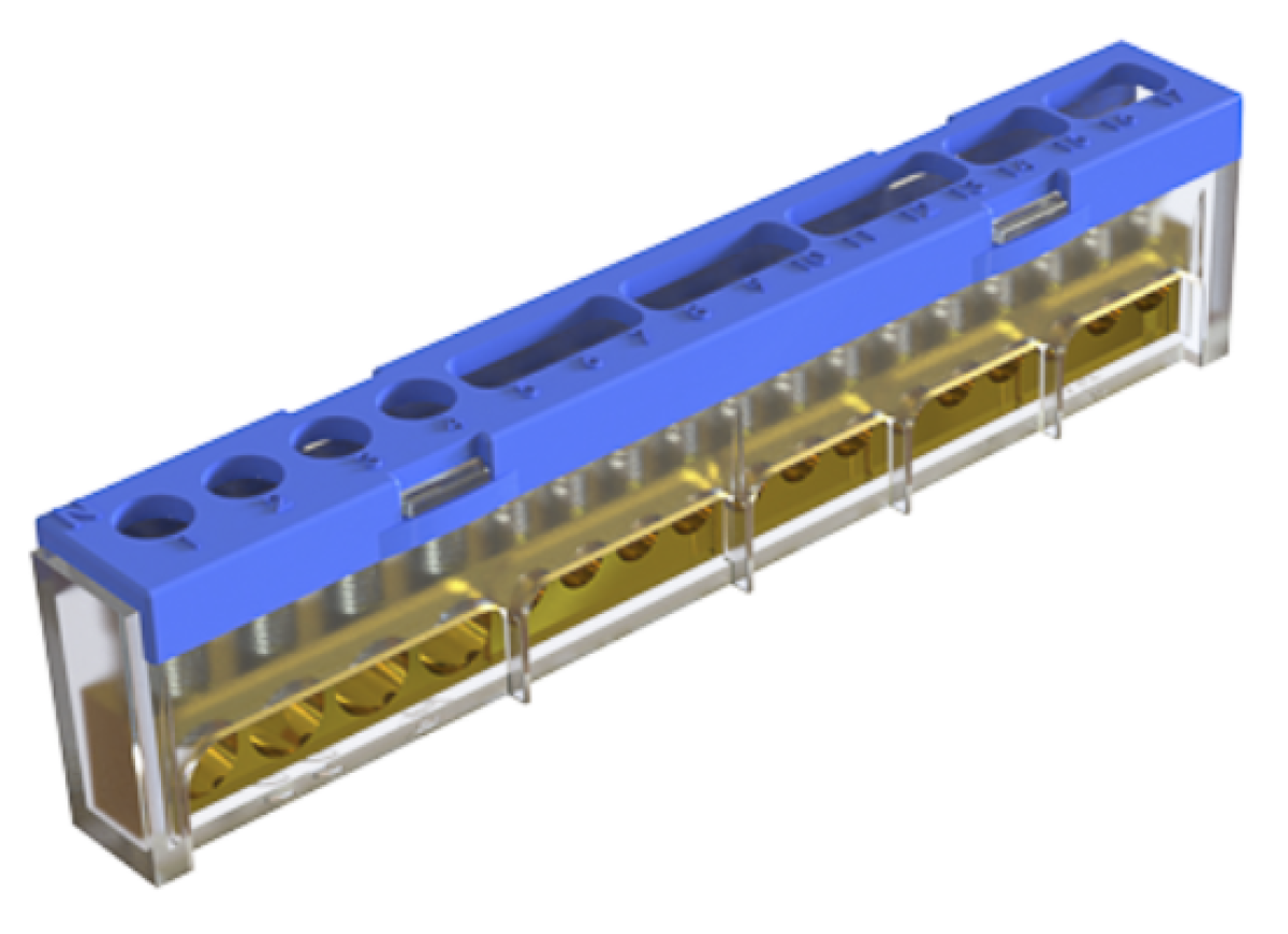 Isolated connection block. Neutral terminal. Blue.