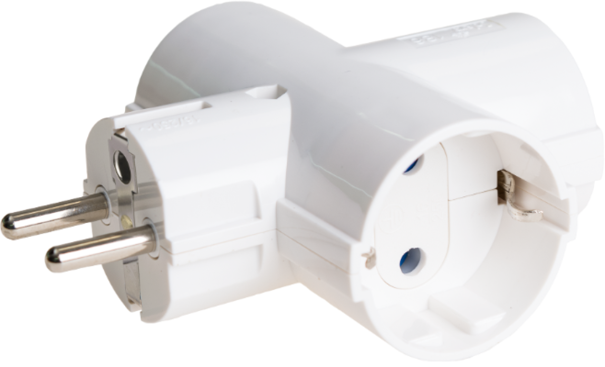 Adaptador triplo 2P + T, 16A 250V ~.