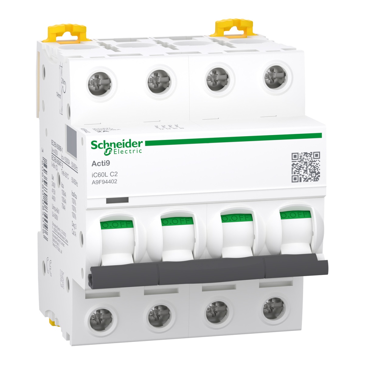 Acti9 iC60L - Disjuntor - 4P - 2A - Curva C - 15000A IEC 60898-1 - 100 kA IEC 60947-2