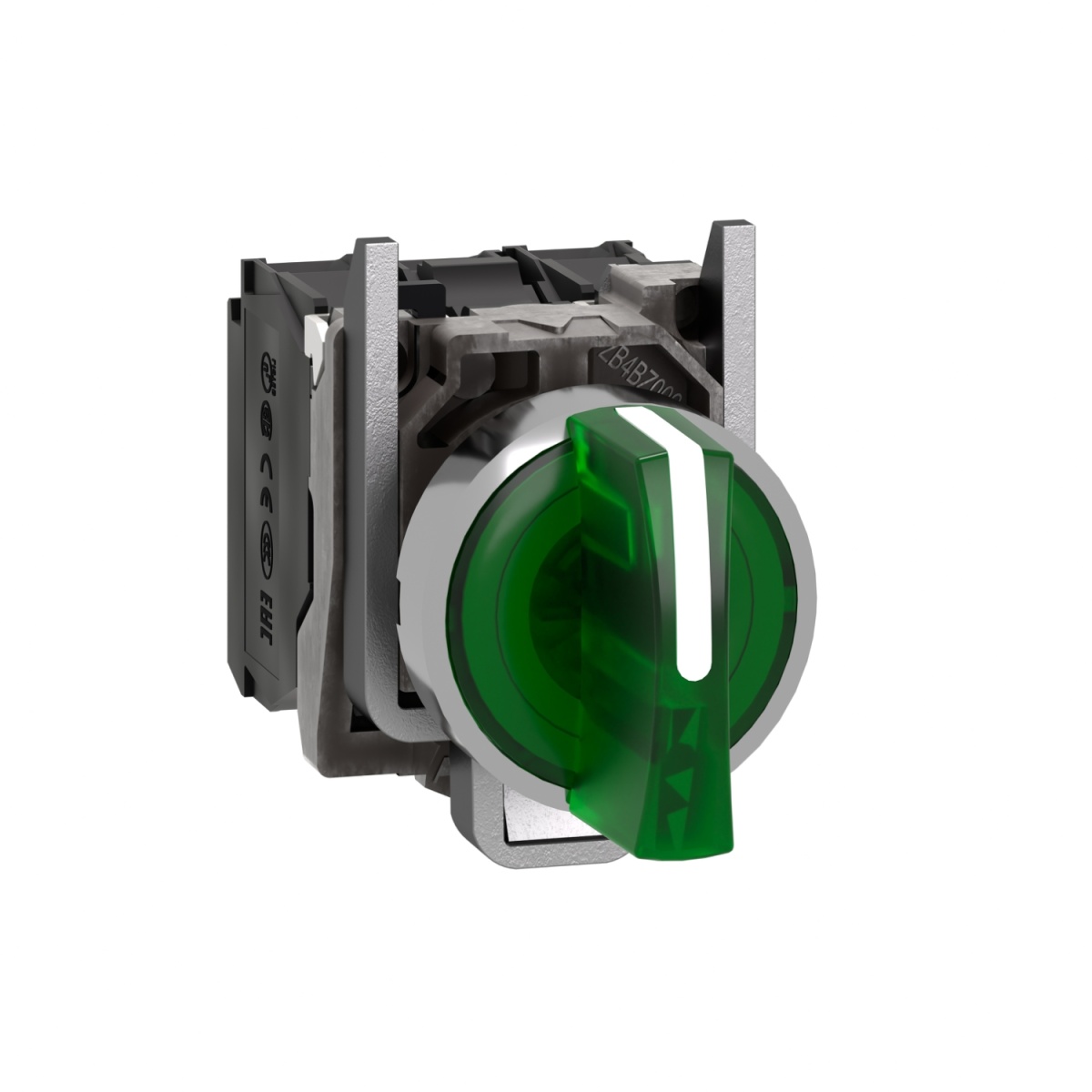 Selector iluminado verde 3 posições fijas 120v 1na1nc