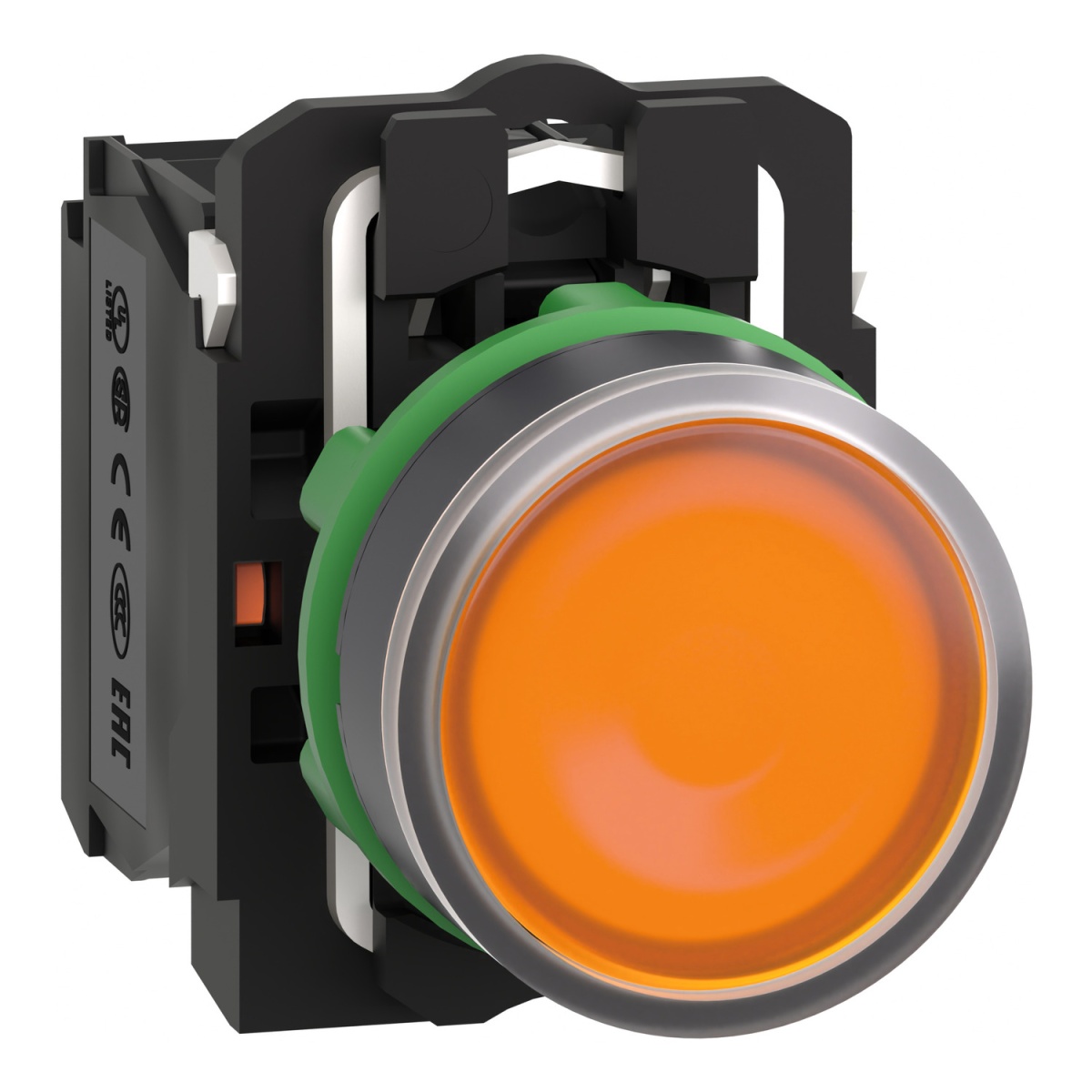Botão de pressão iluminado amarelo ø 22 - mola encastrada - 240 v - 1no1nc