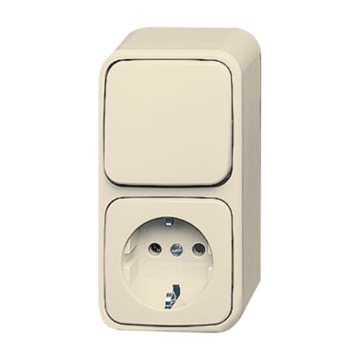 Combination SCHUKO socket outlet with rocker switch 2 gangs, Two-way switch 2PPE pole, white - Busch-Duro 2000SM