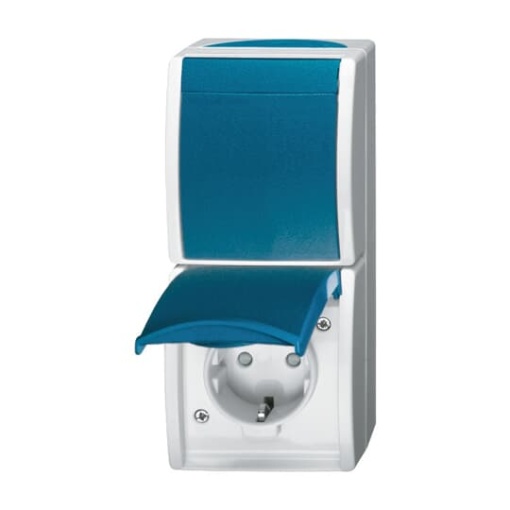 Combination rocker switch with SCHUKO socket outlet Safety Shutter 2-gang, Rockerbutton, Two-way switch 2PPE grey  blue-green - ocean