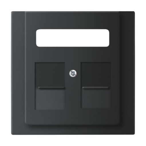 Cover plate with labelling field Modular Jack 2 gang black matt  impuls