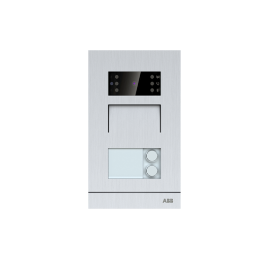 Mini video outdoor station 105mm width, FM, 2 pushbuttons, with ID card reader, with flush-mounted boxRFID, 2 buttons, aluminium