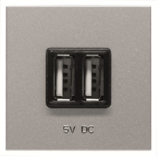 USB charger 1.500mA, 2-gang - 2M - Silver Breakout cable with USB A Silver  - Zenit