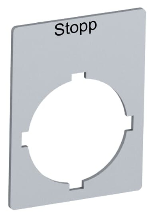 Rectangular legend plate 29,6x39 mm aluminum with text Stopp Legend Plate