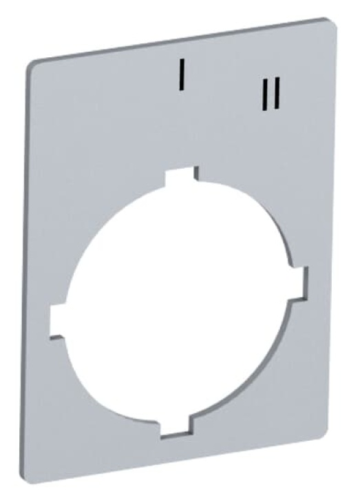 Rectangular legend plate 29,6x39 mm aluminum for 2-position selector switch with text Pos 21I Pos 22II Legend Plate