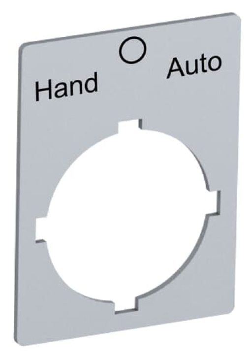 Rectangular legend plate 29,6x39 mm aluminum for 3-position selector switch with text Pos 31Hand Pos 32O Pos 33Auto Legend Plate