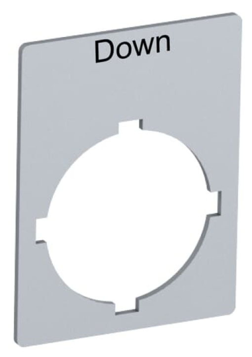Rectangular legend plate 29,6x39 mm aluminum with text Down Legend Plate