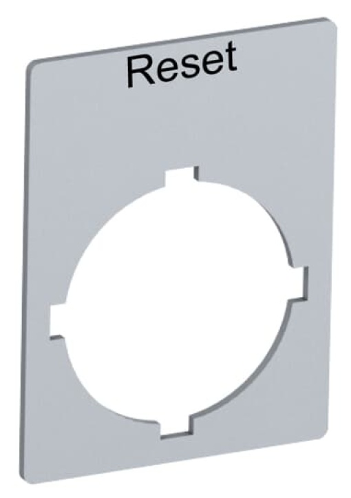Rectangular legend plate 29,6x39 mm aluminum with text Reset Legend Plate