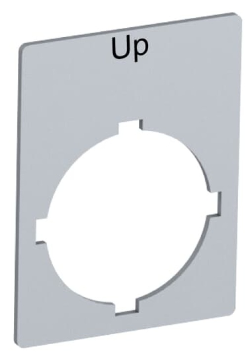 Rectangular legend plate 29,6x39 mm aluminum with text Up Legend Plate