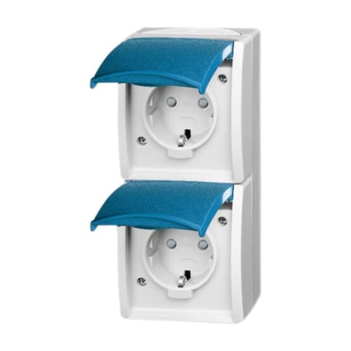 SCHUKO Double socket with labelling field Safety Shutter with Hinged Lid grey  blue-green  - ocean