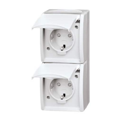 SCHUKO Double socket with labelling field Safety Shutter with Hinged Lid alpine white  - ocean