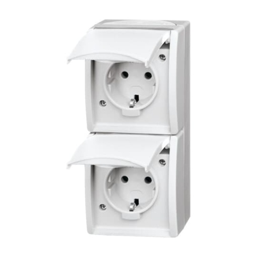 SCHUKO Double socket with labelling field with Hinged Lid alpine white  - ocean