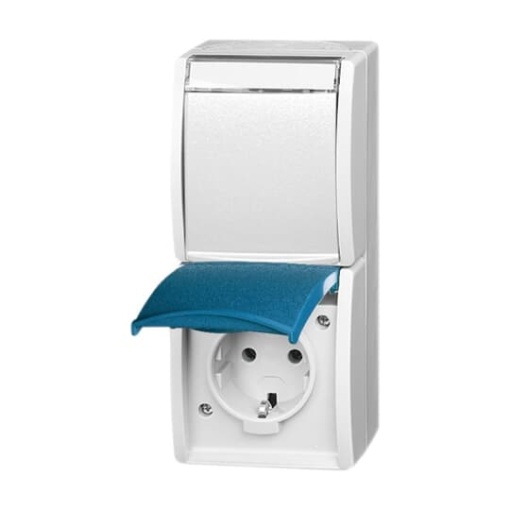 SCHUKO Double socket with labelling field with Hinged Lid grey  blue-green  - ocean