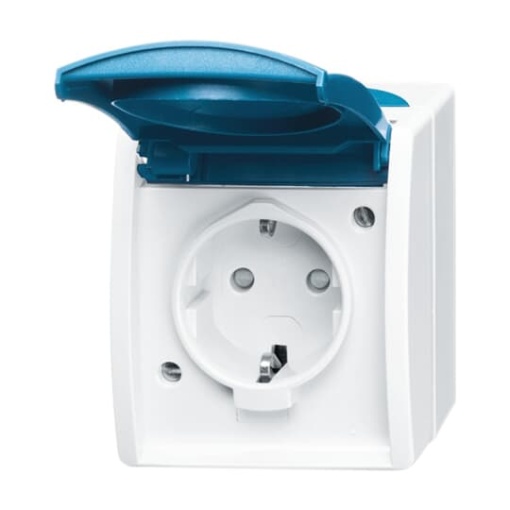SCHUKO Socket with labelling field Safety Shutter with Hinged Lid grey  blue-green  - ocean