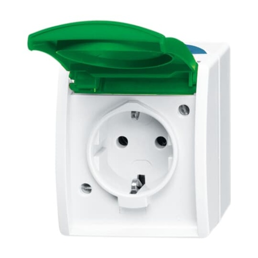SCHUKO Socket with labelling field SV with Hinged Lid grey  blue-green  green  - ocean