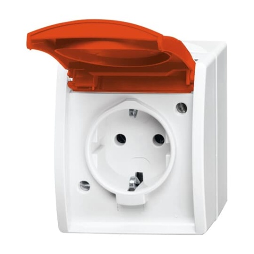 SCHUKO Socket with labelling field ZSV with Hinged Lid alpine white  orange  - ocean
