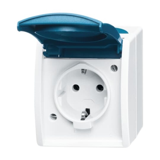 SCHUKO Socket with labelling field with Hinged Lid grey  blue-green  - ocean