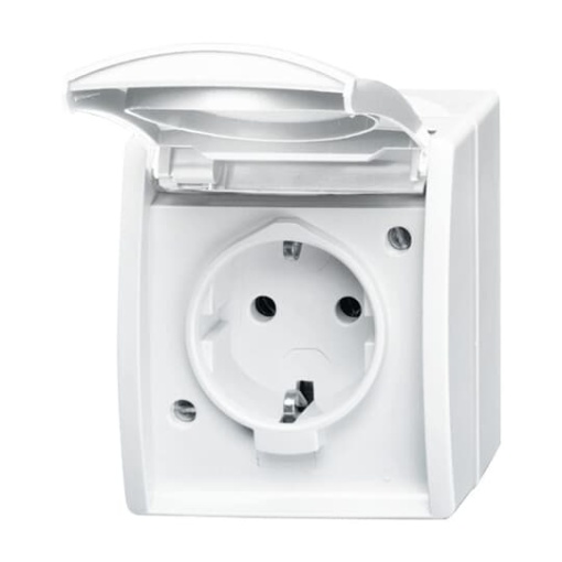 SCHUKO Socket with labelling field with Hinged Lid alpine white  - ocean