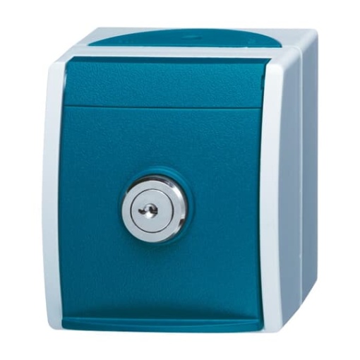 SCHUKO Socket with labelling field with Hinged Lid and Cylinder Lock with simultaneous locking grey  blue-green  - ocean