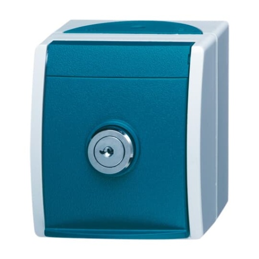 SCHUKO Socket with labelling field with Hinged Lid and Cylinder Lock with different locking grey  blue-green  - ocean