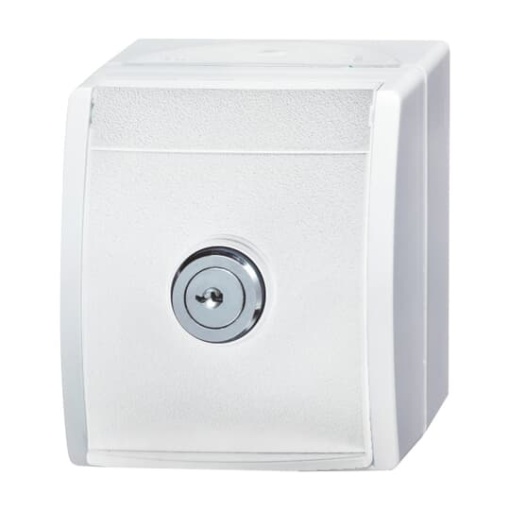 SCHUKO Socket with labelling field with Hinged Lid and Cylinder Lock with different locking alpine white  - ocean