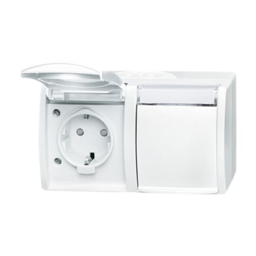 SCHUKO Double socket with labelling field Safety Shutter with Hinged Lid alpine white  - ocean