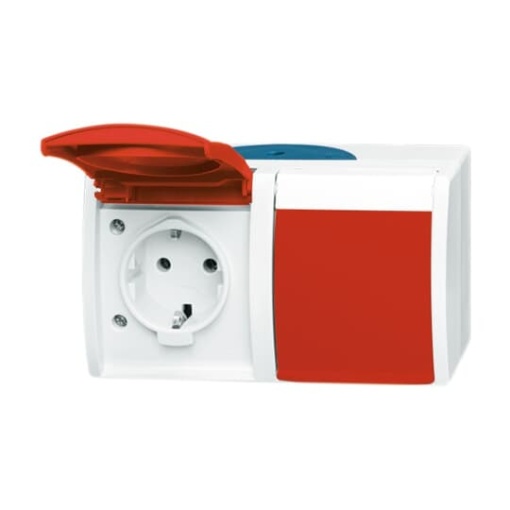 SCHUKO Double socket with labelling field EDV with Hinged Lid grey  blue-green  red  - ocean