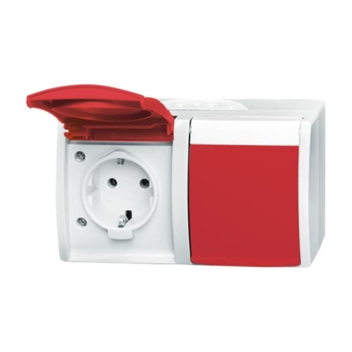 SCHUKO Double socket with labelling field EDV with Hinged Lid alpine white  red  - ocean