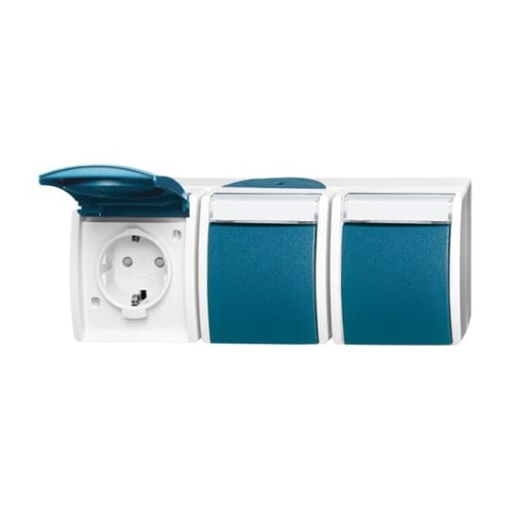 SCHUKO Triple socket with labelling field Safety Shutter with Hinged Lid grey  blue-green  - ocean