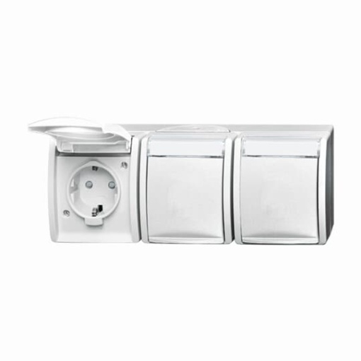 SCHUKO Triple socket with labelling field Safety Shutter with Hinged Lid alpine white  - ocean