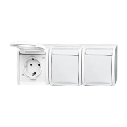 SCHUKO Triple socket with labelling field with Hinged Lid alpine white  - ocean