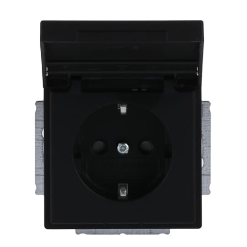 SCHUKO Socket insert with labelling field Safety Shutter with Hinged Lid black matt  - Platform 63