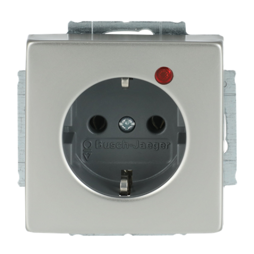Busch-Protector SCHUKO socket insert with Neon lamp Red with screw terminals stainless steel - Pure Stainless Steel