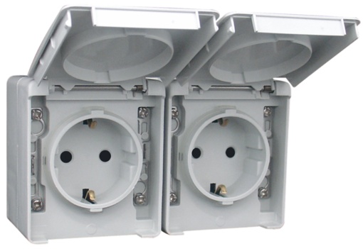 TOMADA DUPLA SCHUKO HORIZONTAL CINZENTA