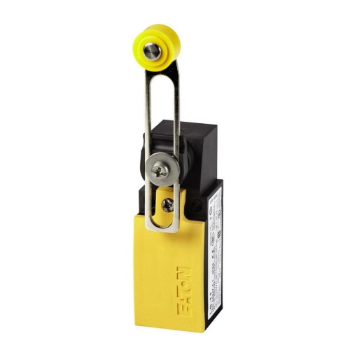 Safety position switch, LSM-, Adjustable roller lever, Complete unit, 1 NO, 1 NC, Snap-action contact - Yes, Yellow, Metal, Cage Clamp, -25 - 70