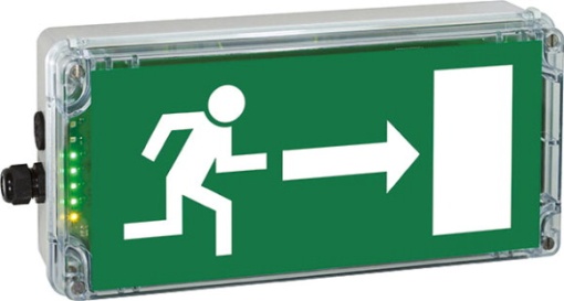 Ex-escape sign luminaires EXIT N with integrated emergency light function for zone 121, Pictogram EN 1838, Arrow 3 Clock