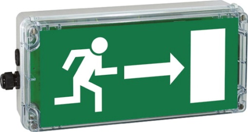 Ex-escape sign luminaires EXIT V-CG-S for emergency light function for zone 121, Pictogram EN 1838, Arrow 3 Clock