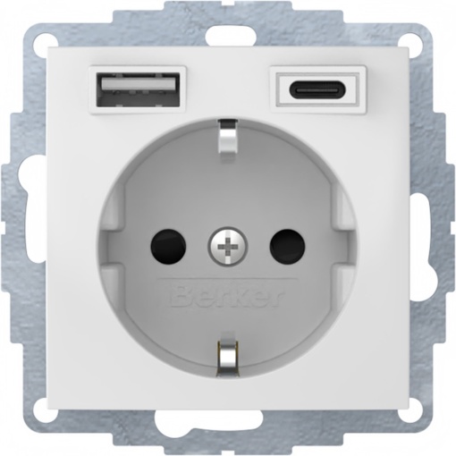 Berker SCHUKO tomada embutida com USB A-C S.1, branco polar brilhante