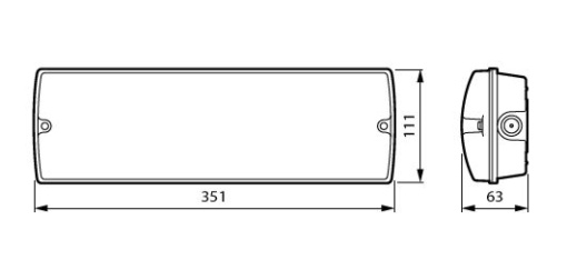 Aplique de emergência, Emergency bulkhead, 4 W, 4 W, 351x111 mm; H63 mm, 175 lm, 6500 K, IP65, ELP3h