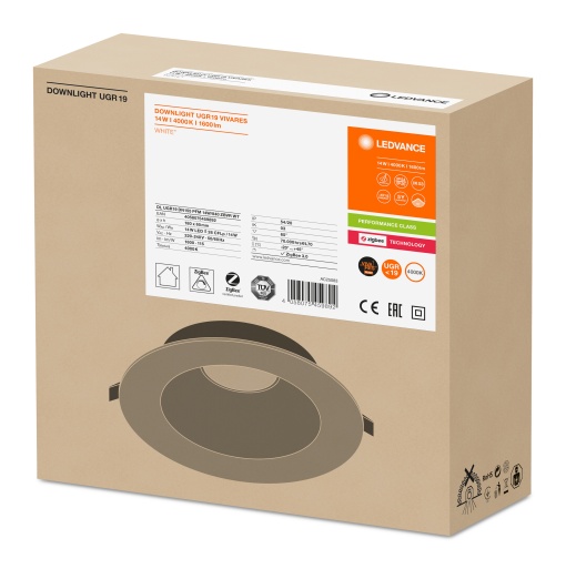 DOWNLIGHT UGR19 ZIGBEE DN155 14 W 840 WT IP54 ZBVR