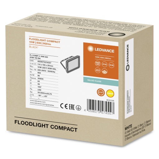 FLOODLIGHT COMPACT 10W 830 SYM 100 BK