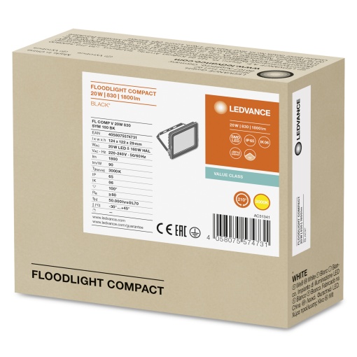FLOODLIGHT COMPACT 20W 830 SYM 100 BK