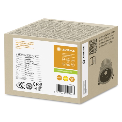 SPOT ADJUST 8W 930 PS DIM IP20 WT