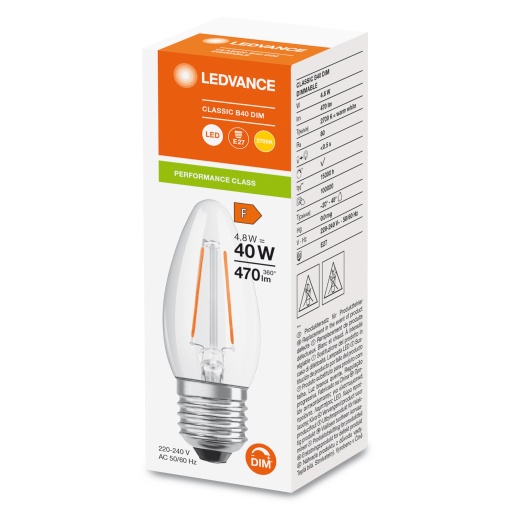 LED CLASSIC B DIM P 4.8W 827 Clear E27