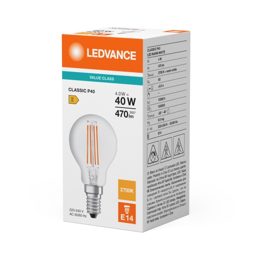 LED CLASSIC P V 4W 827 Clear E14