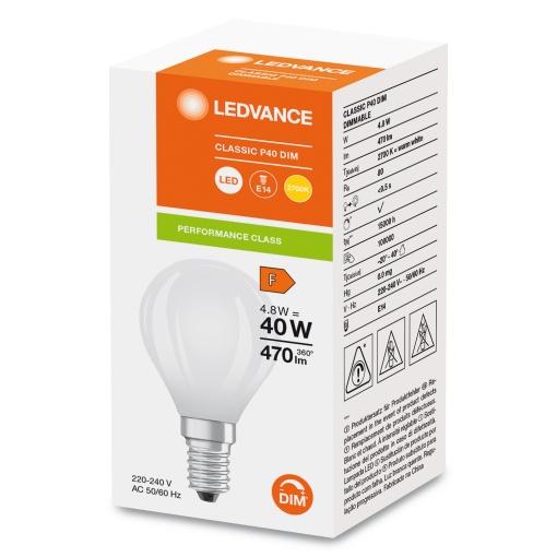 LED CLASSIC P DIM P 4.8W 827 Frosted E14